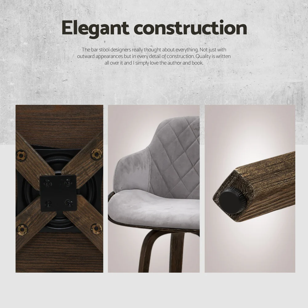 Set of 4 Lleida Bar Stools Swivel Velvet Padded Wooden - Grey - Nurns