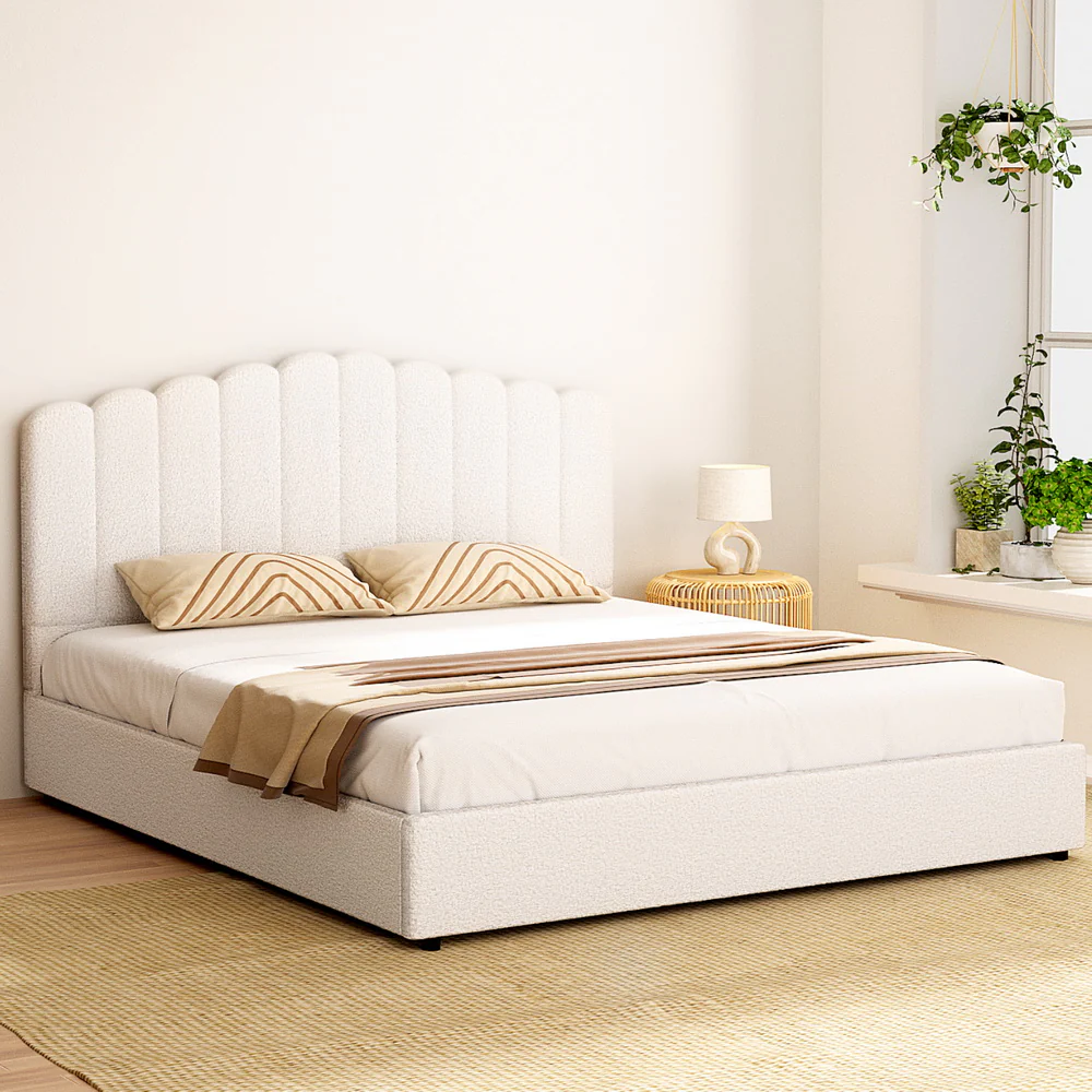 Fiona Bed Frame Bouclé - Beige King - Nurns