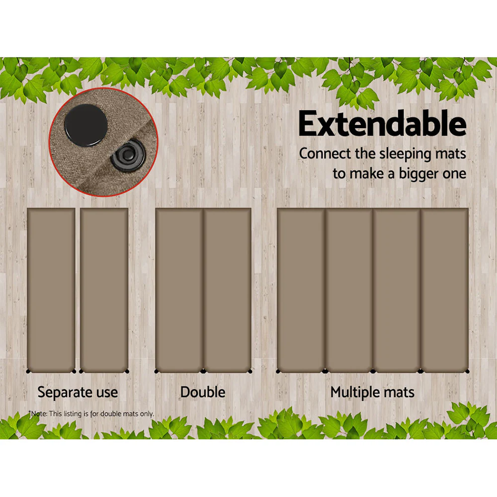 Self-Inflating Mattress Camping Sleeping Mat Air Bed Double Set Coffee - Nurns