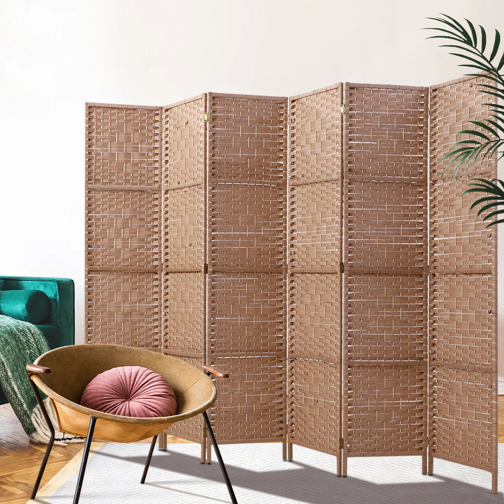 6 Panel Room Divider Screen 245x170cm Woven - Natural - Nurns