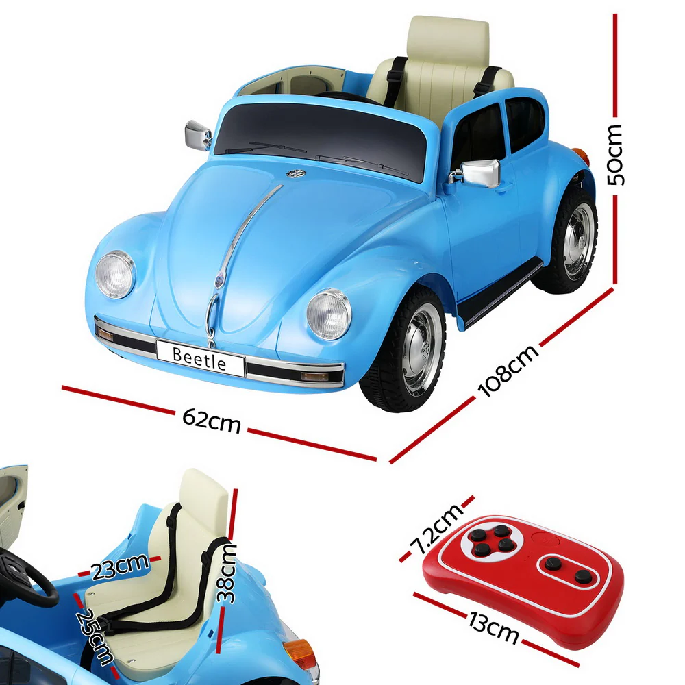 Kids Ride On Car Licensed Volkswagen Beetle Electric Toys Horn Remote 6V - Blue - Nurns