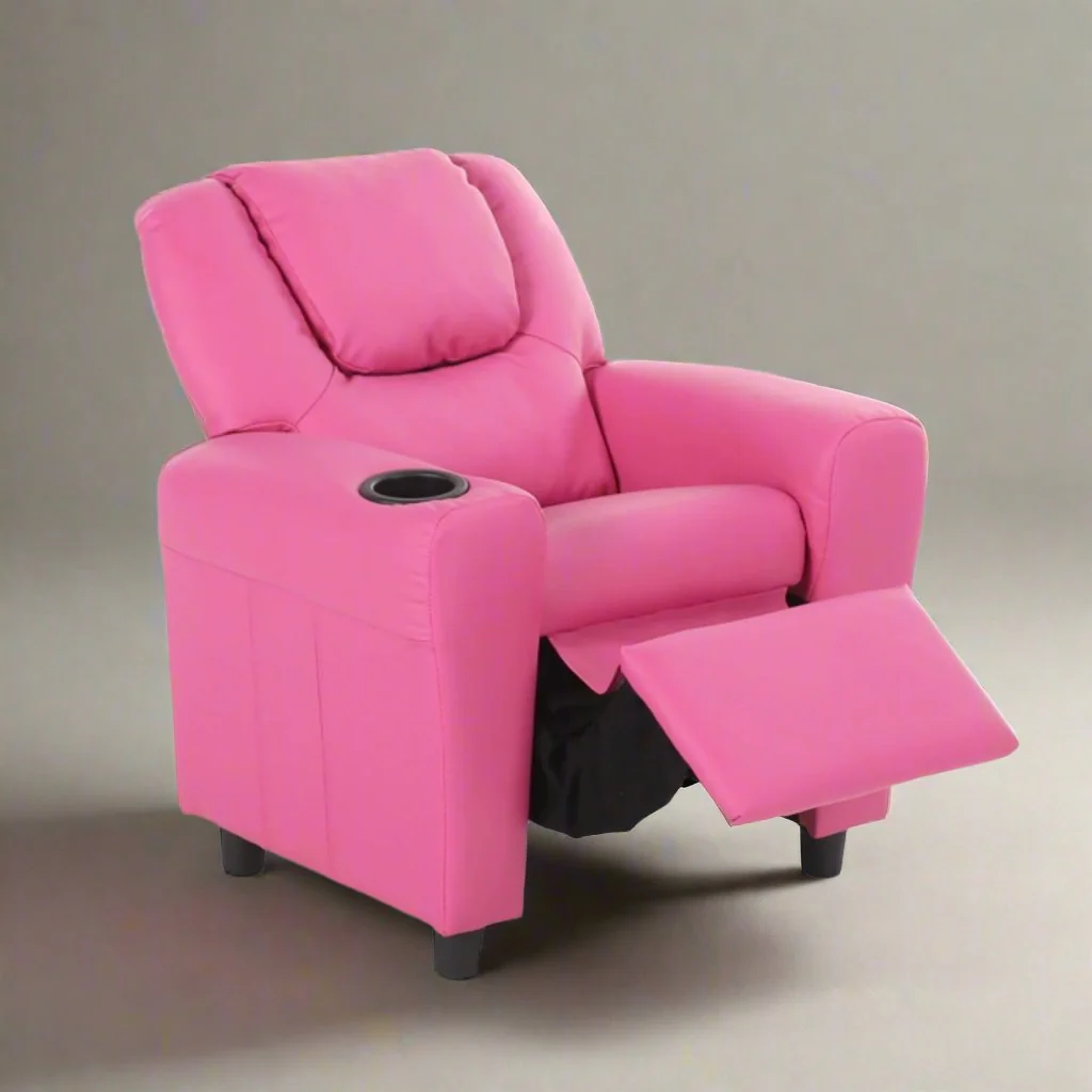 Pierce Kids Recliner Chair Sofa Children Lounge Couch PU Armchair - Pink - Nurns