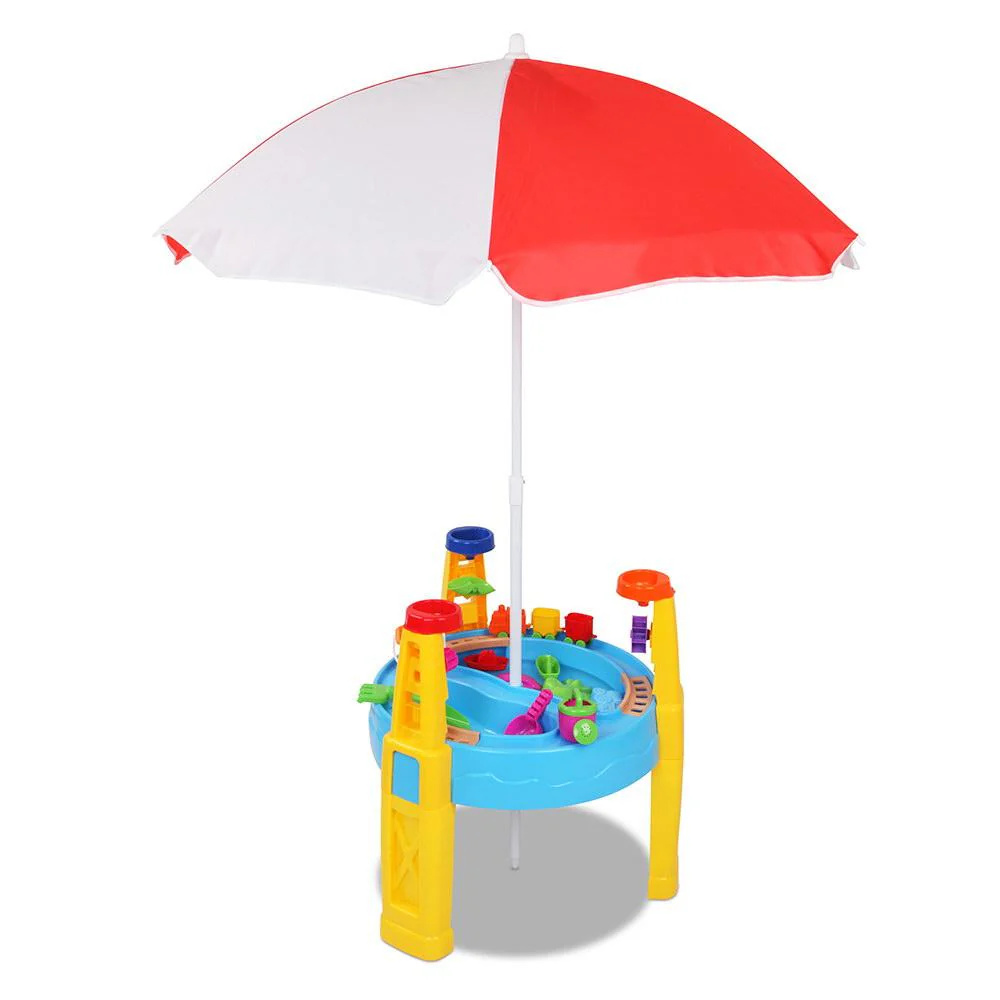 Kids Sandpit Pretend Play Set Water Sand Table Children Outdoor Toy Umbrella - Nurns