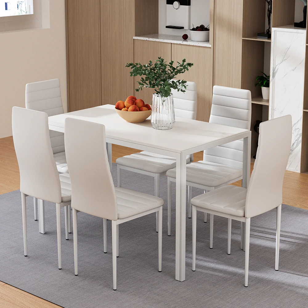 7-Piece Dante White Dining Table & Chair Set - Nurns