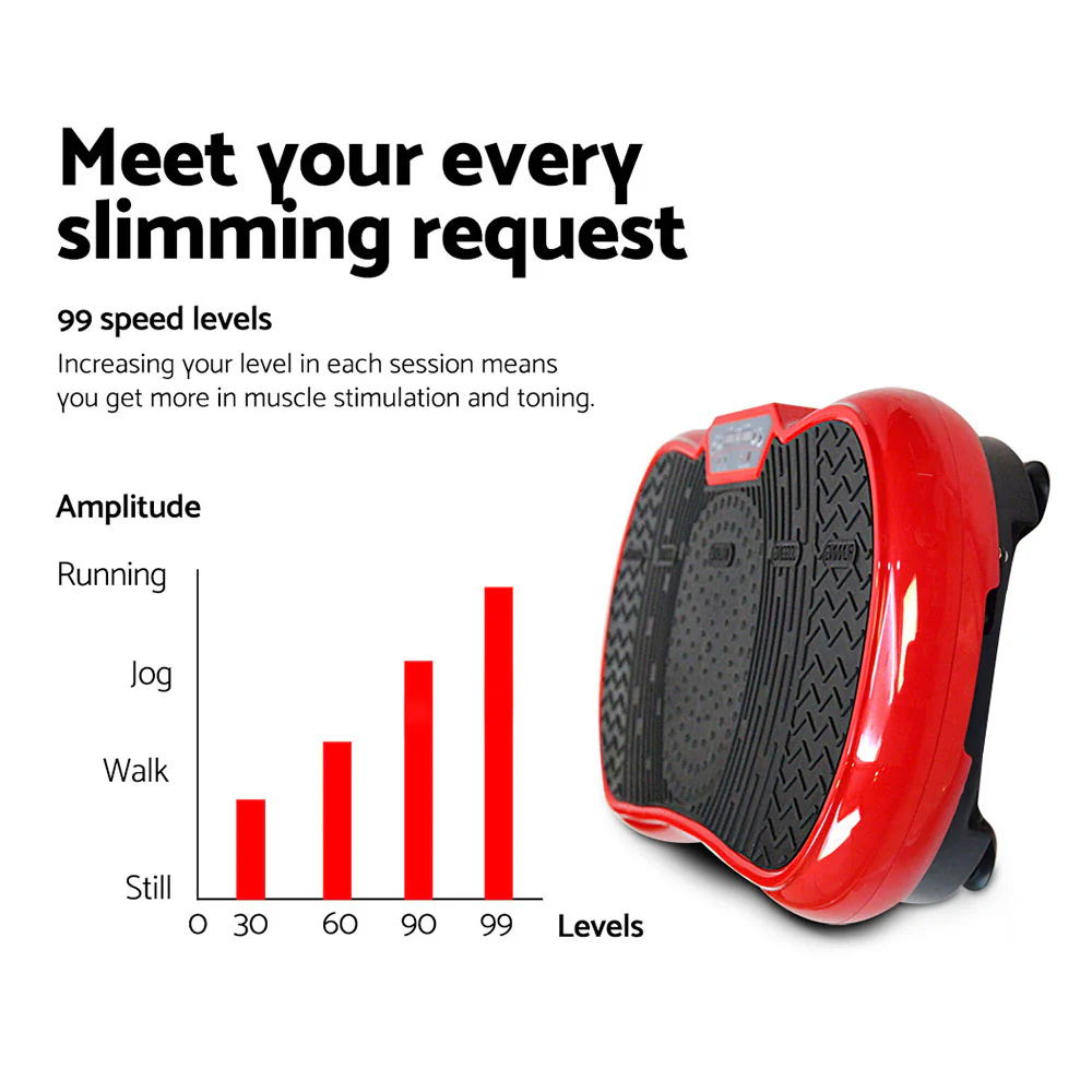 Everfit Vibration Machine Platform Vibrator Resistance Rope Home Fitness Red - Nurns