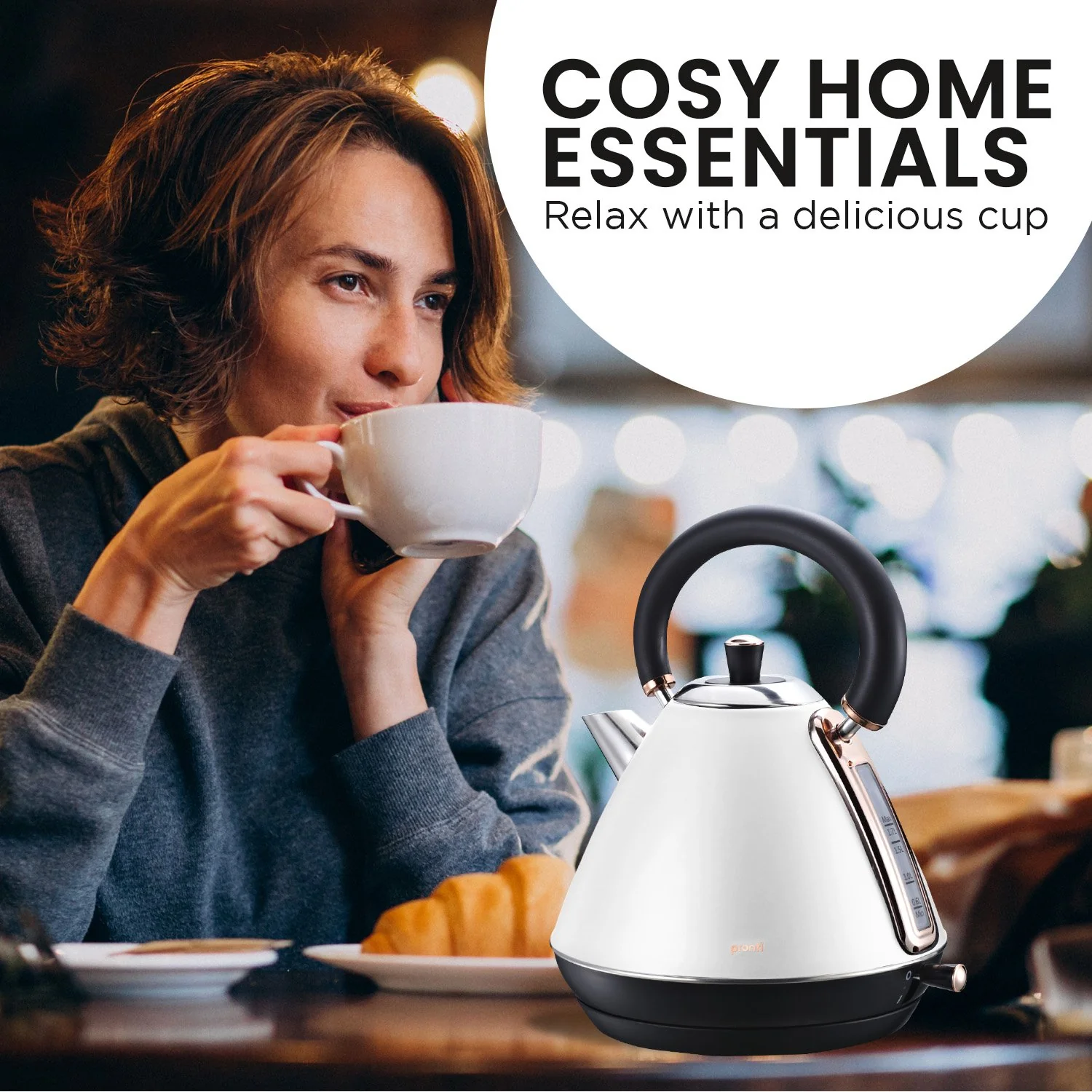 Pronti 1.7l Rose Trim Collection Kettle - White - Nurns