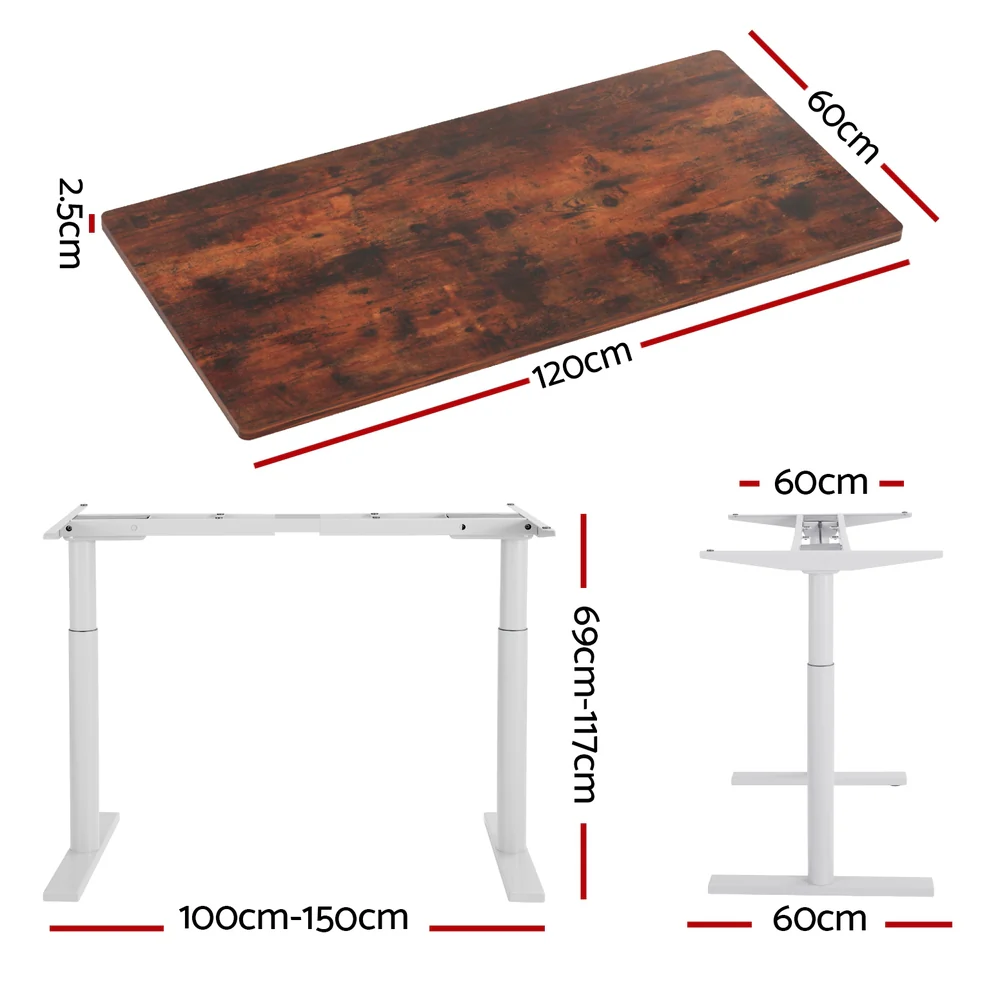 Artiss Standing Desk Motorised Electric Dual Motor 120cm Rustic Brown - Nurns