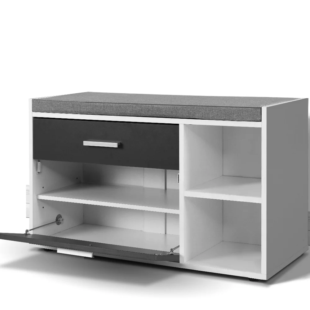 Artiss Shoe Cabinet Bench Shoes Storage Organiser Rack Wooden Cupboard Fabric Seat Adjustable Shelf - Nurns