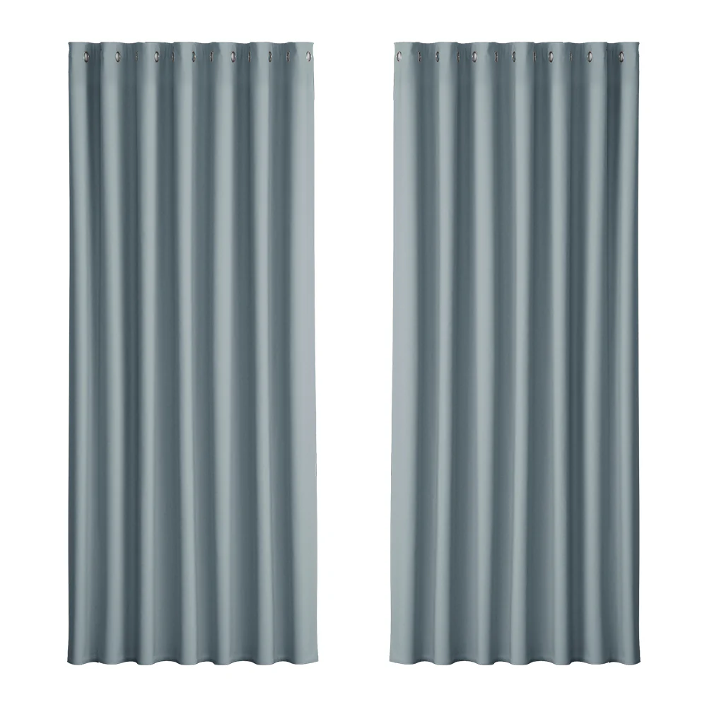 Set of 2 Blockout Curtains Blackout Window Curtain Eyelet 240x230cm Grey - Nurns