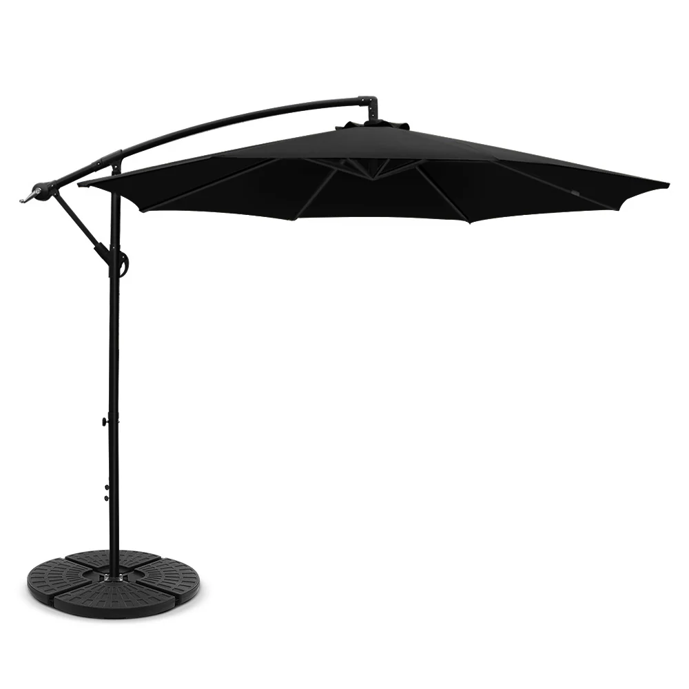 Instahut 3m Outdoor Umbrella w/Base Cantilever Beach Garden Patio Black - Nurns