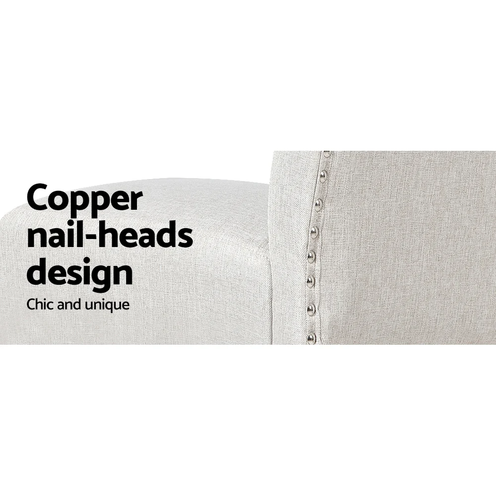 Set of 2 Khiva Bar Stools Kitchen Stool Wooden Linen Upholstered - Beige - Nurns