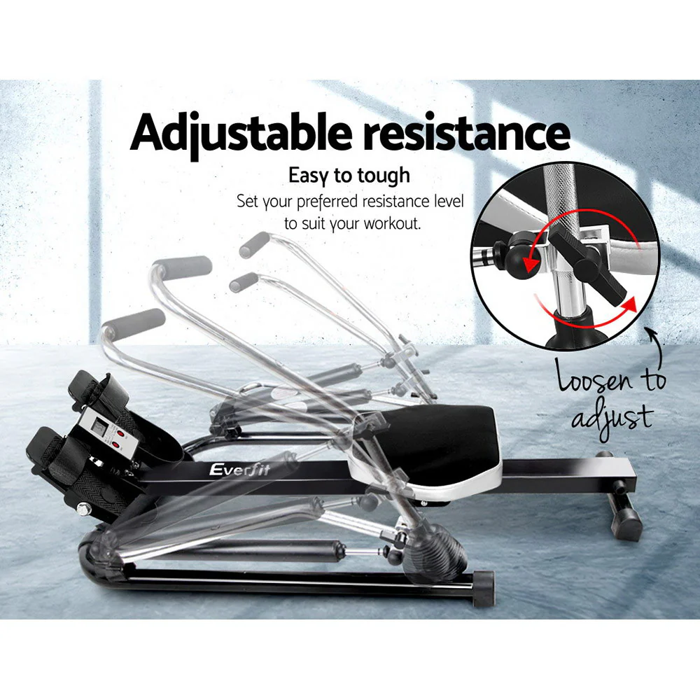 Everfit Rowing Machine Rower Hydraulic Resistance Fitness Gym Home Cardio - Nurns