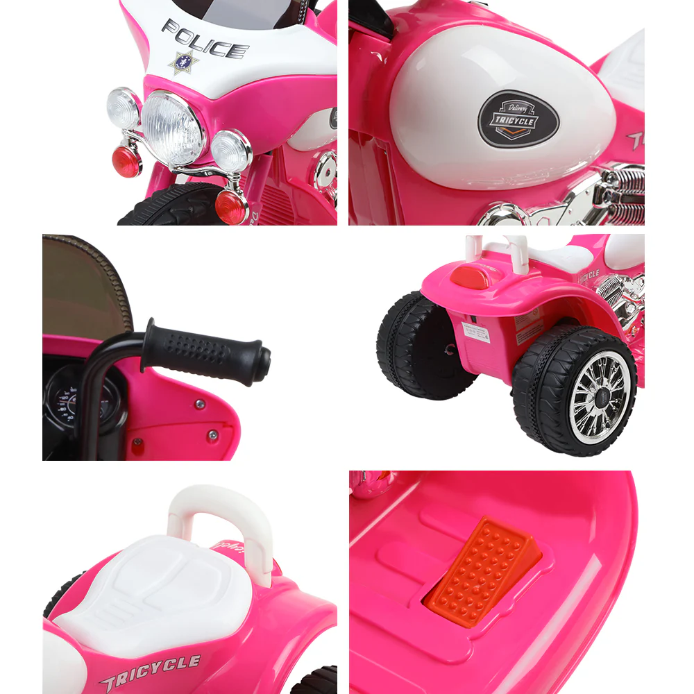 Kids Ride On Motorcycle Motorbike Car Harley Style Electric Toy Police Bike - Pink - Nurns
