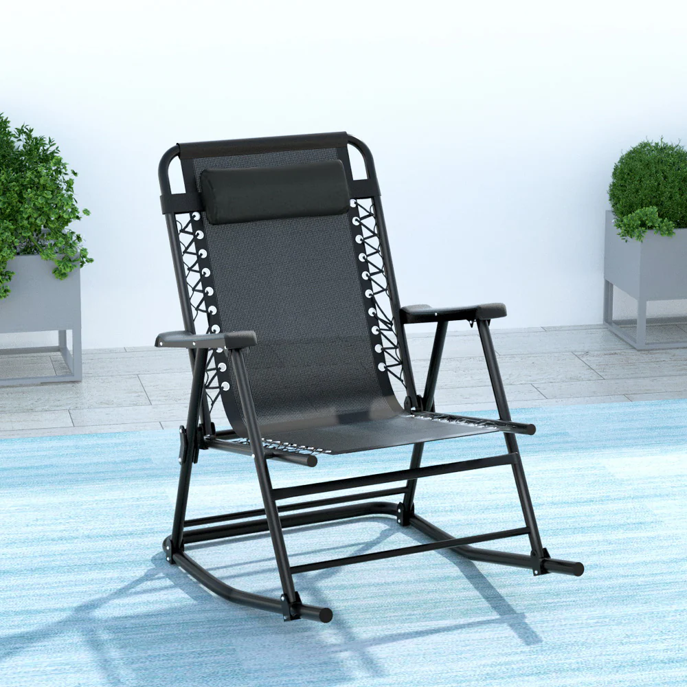 Zorion Outdoor Rocking Chair Folding Reclining Patio Furniture Garden - Black - Nurns