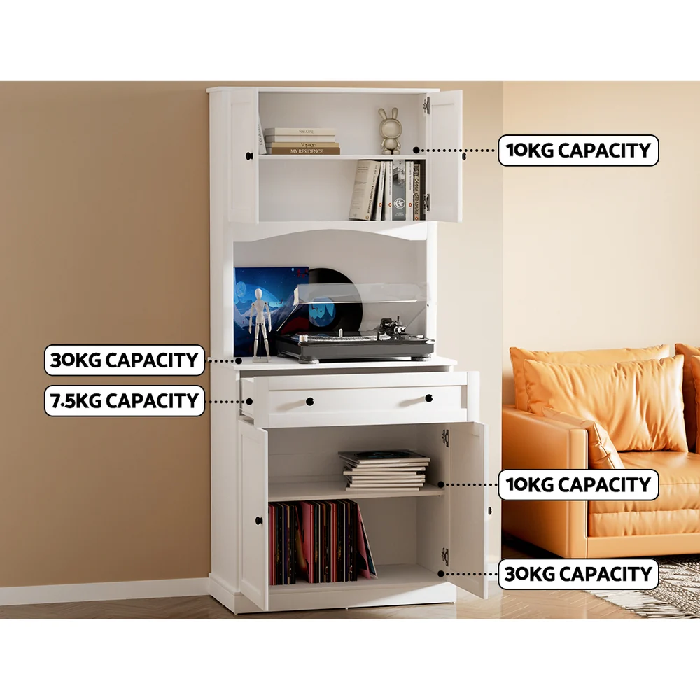 Cyprian Wooden Buffet Sideboard Cabinet Cupboard Pantry Storage Shelves Hutch - White - Nurns