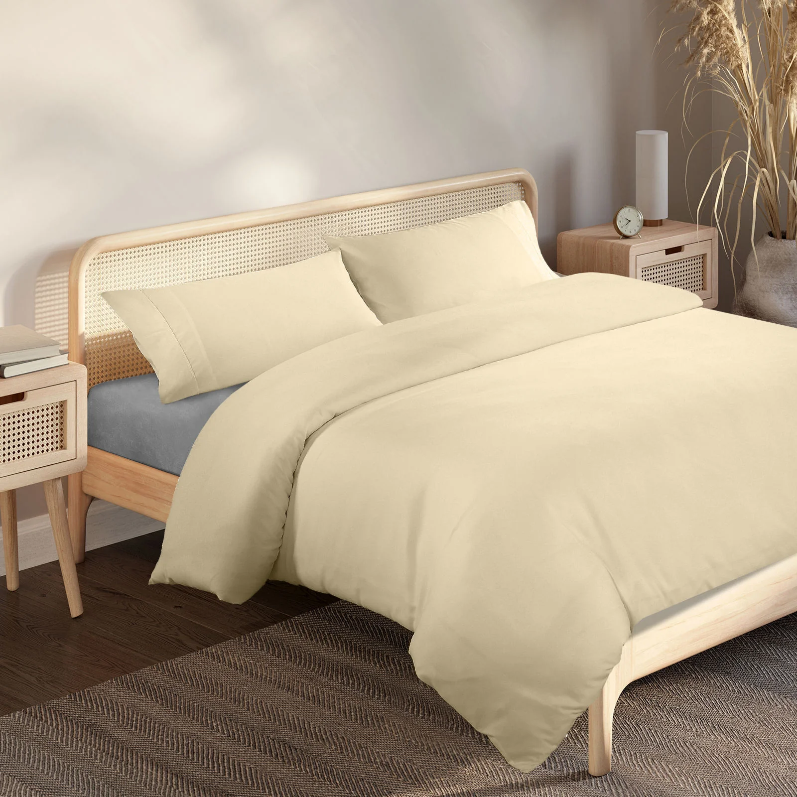 QUEEN 1000TC 3-Piece Blended Bamboo Quilt Cover Sets - Beige - Nurns