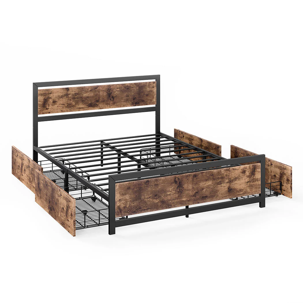 Cosseted Bed & Mattress Package with 25cm Mattress - Black & Wood Queen - Nurns