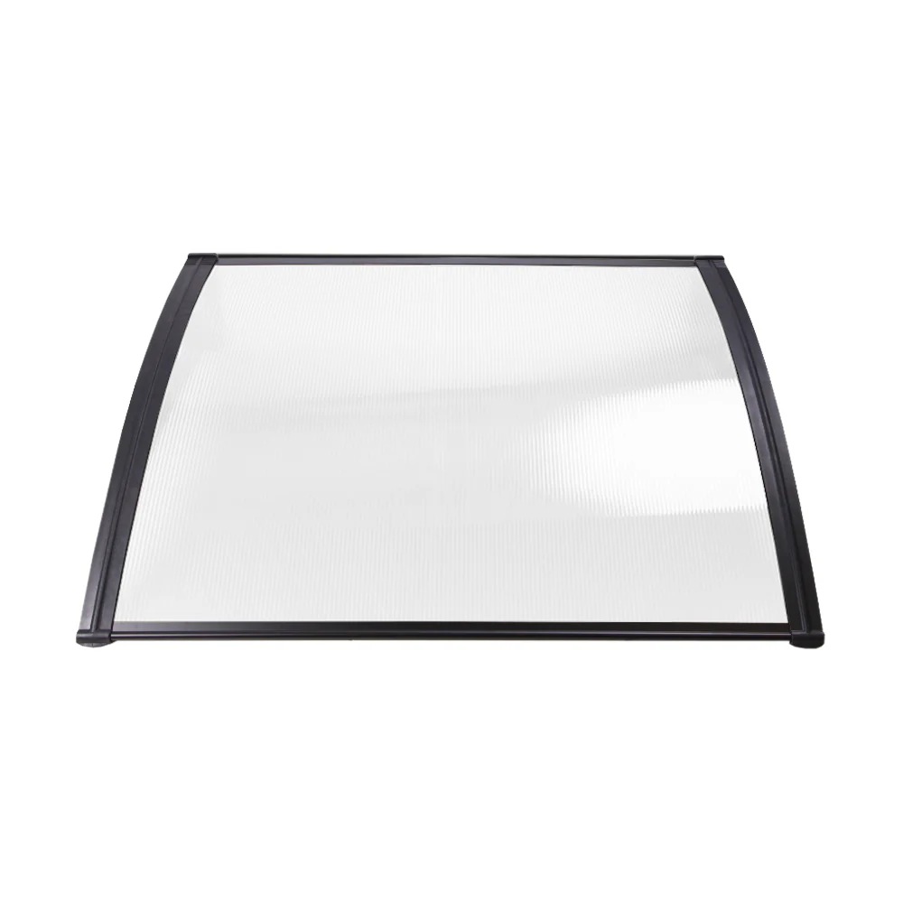 Instahut Window Door Awning Canopy 1mx2m Transparent Sheet Black Plastic Frame - Nurns