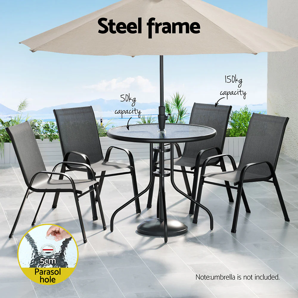 Yara 4-Seater Table and Chairs Patio Furniture 5-Piece Outdoor Dining Set - Grey - Nurns