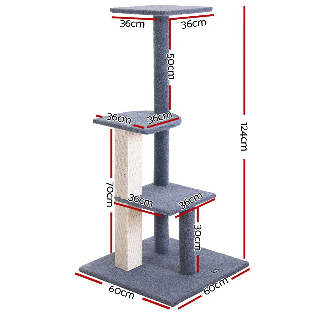Cat Tree 124cm Trees Scratching Post Scratcher Tower Condo House Furniture Wood Steps - Grey - Nurns