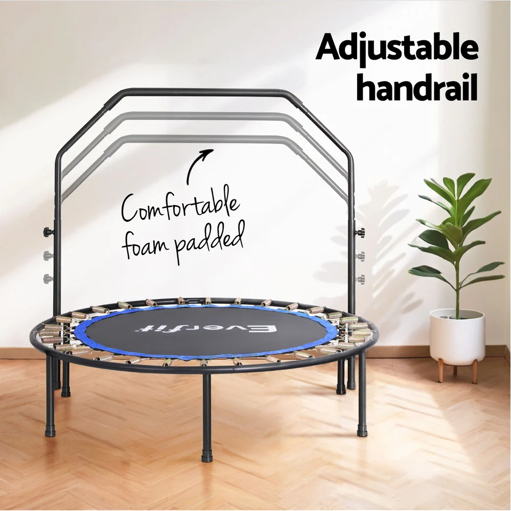 Everfit Trampoline 4FT Round Fitness Rebounder Adjustable Handrail Blue - Nurns