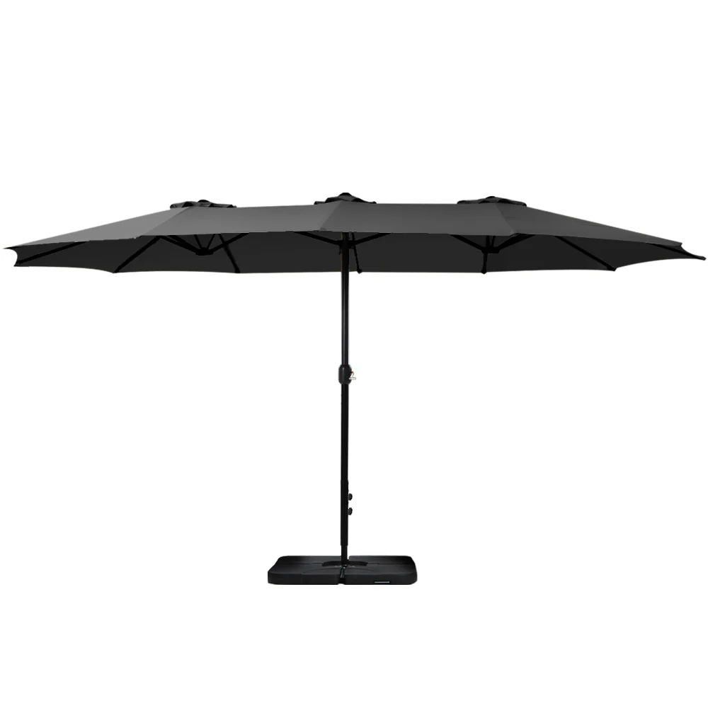 Instahut 4.57m Outdoor Umbrella w/Base Stand Beach Pole Garden Tilt Black - Nurns