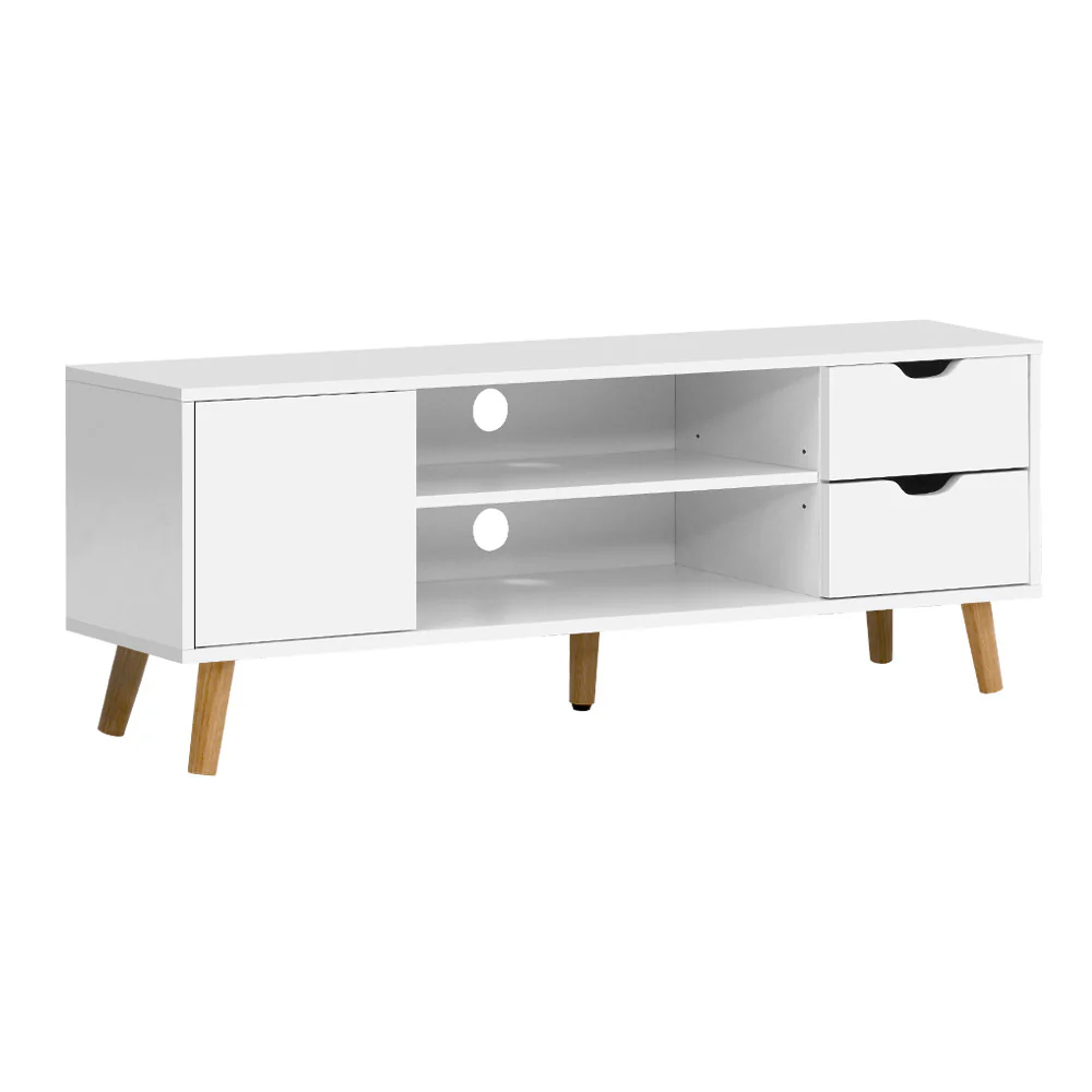 Quinby 120cm TV Cabinet Entertainment Unit Stand Wooden Scandinavian - White - Nurns