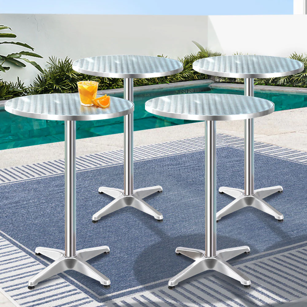 Marco Set of 4 Outdoor Bar Table Furniture Adjustable Aluminium Cafe Table Round - Silver - Nurns