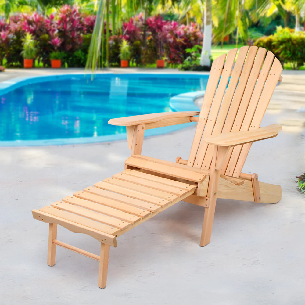 Adirondack Gardeon Outdoor Chairs Wooden Sun Lounge Patio Furniture Garden Natural - Nurns