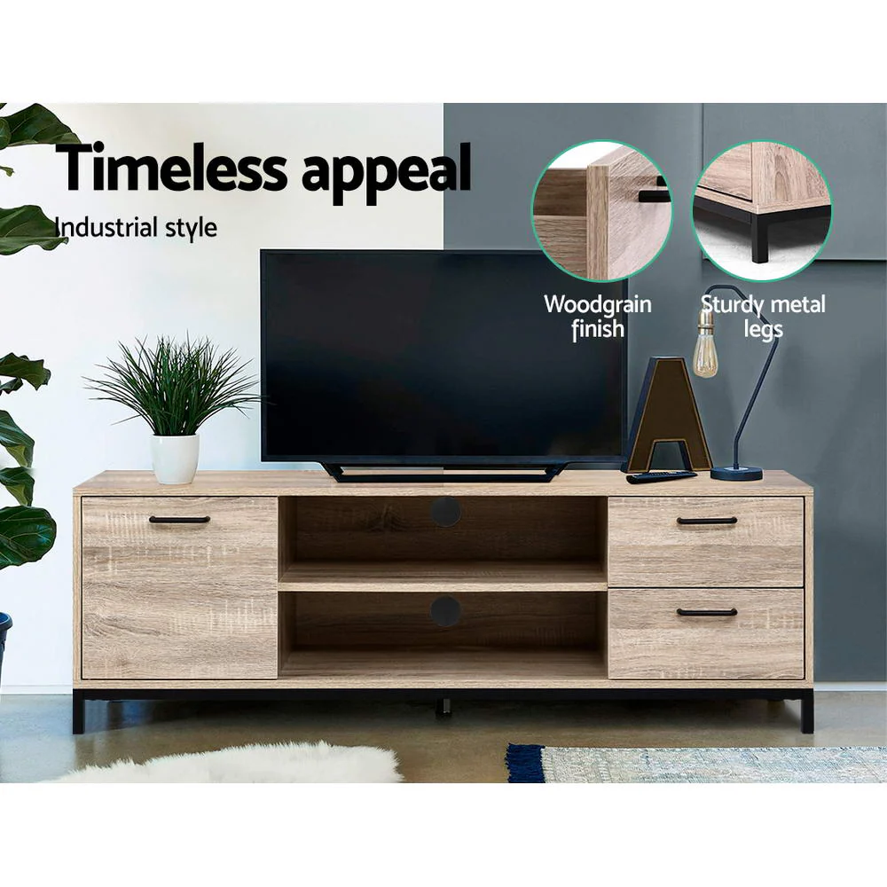 Maja 132cm TV Cabinet Entertainment Unit Stand Industrial Wooden Metal Frame - Oak - Nurns