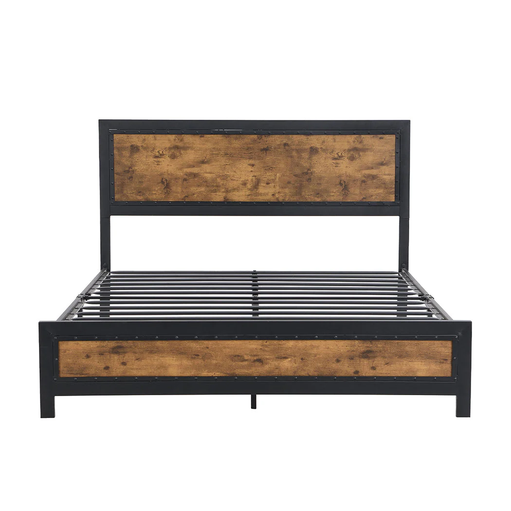 Balmy Bed & Mattress Package with 34cm Black Mattress - Black & Wood Double - Nurns