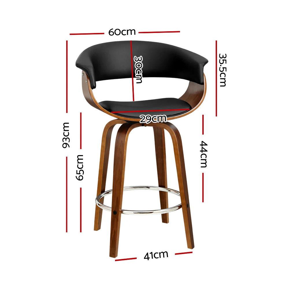 65cm Edessa Swivel PU Leather Bar Stool - Wood & Black - Nurns