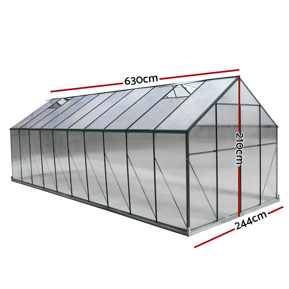 Greenfingers Greenhouse 6.3x2.44x2.1M Aluminium Polycarbonate Green House Garden Shed - Nurns