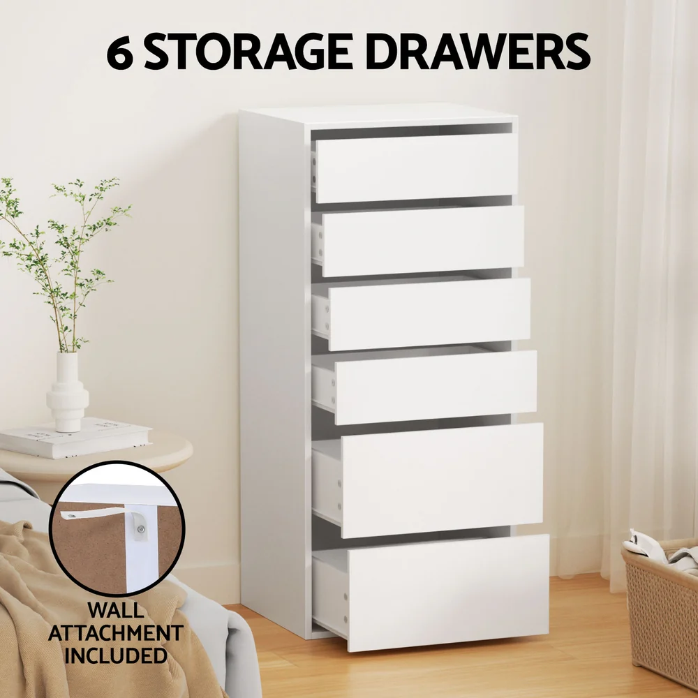 Artiss 6 Chest of Drawers Dresser Tallboy - White - Nurns