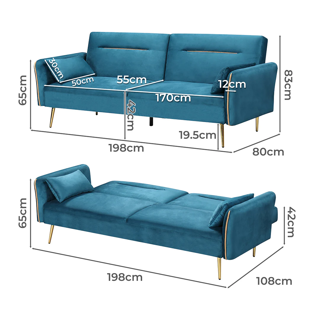 Mattie 3-Seater Sofa Bed Convertible - Peacock Blue - Nurns