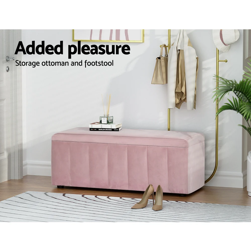 Storage Ottoman Blanket Box 103cm Velvet - Pink - Nurns