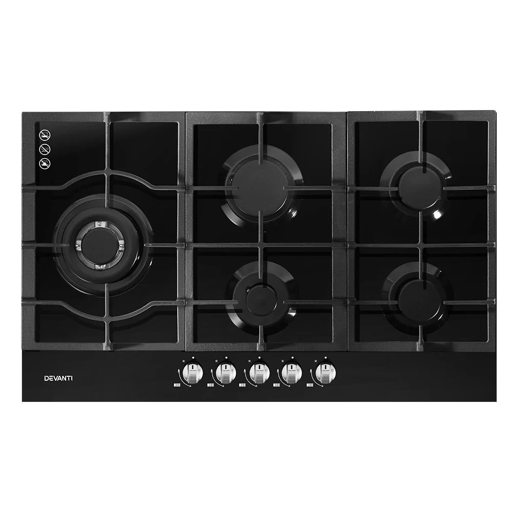 Devanti Gas Cooktop 90cm 5 Burner Black - Nurns