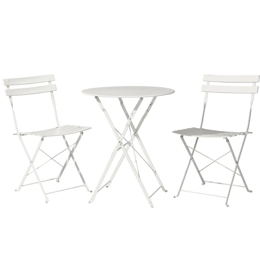 Andre 2-Seater Steel Table and Chairs Patio Furniture 3-Piece Outdoor Bistro Set - White - Nurns