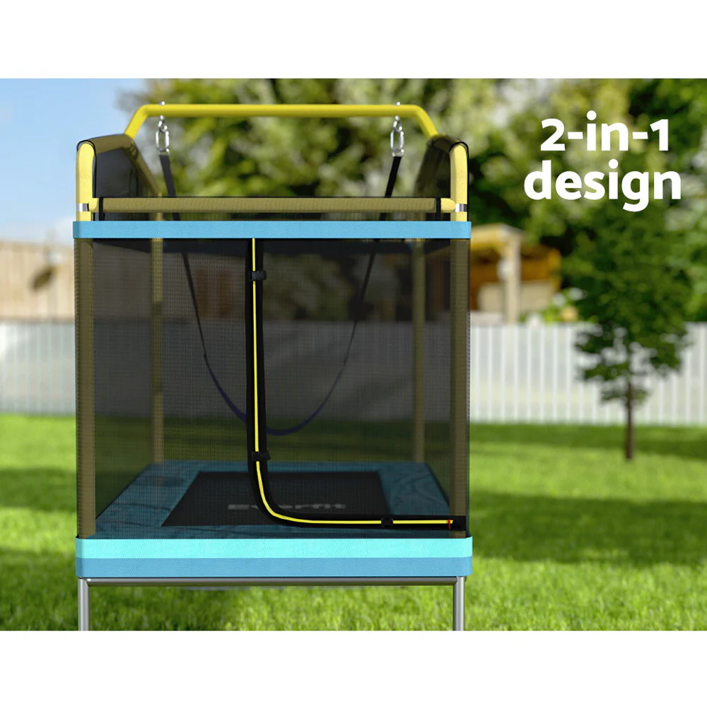 Everfit Trampoline for Kids 6FT with Enclosure Safety Net Swing Rectangle Yellow - Nurns