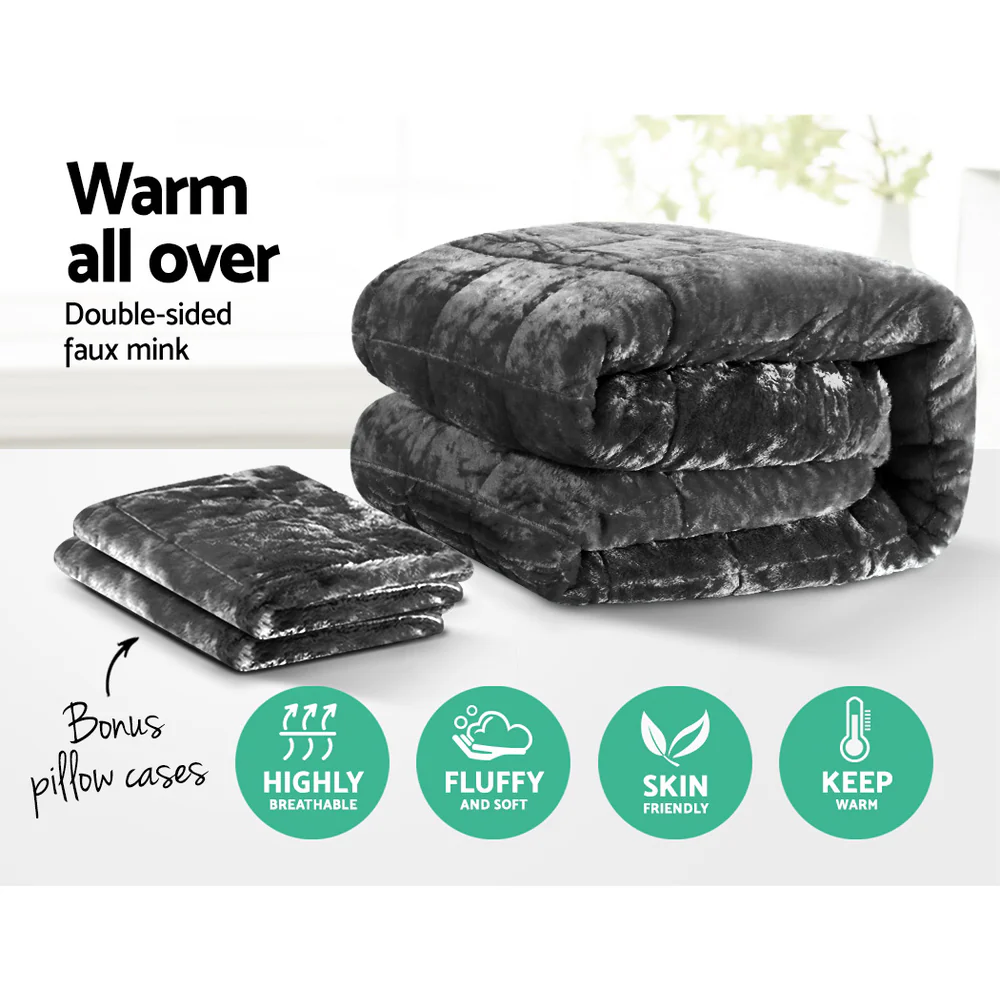 Queen Giselle Bedding Faux Mink Quilt Charcoal - Nurns