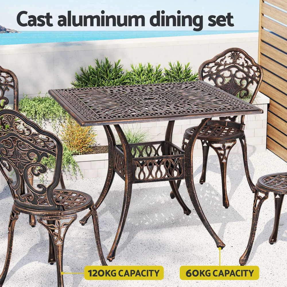 Mindy 4-Seater Outdoor Dining Set Chairs Table Cast Aluminium Patio 5-Piece Outdoor Dining Set - Brown - Nurns