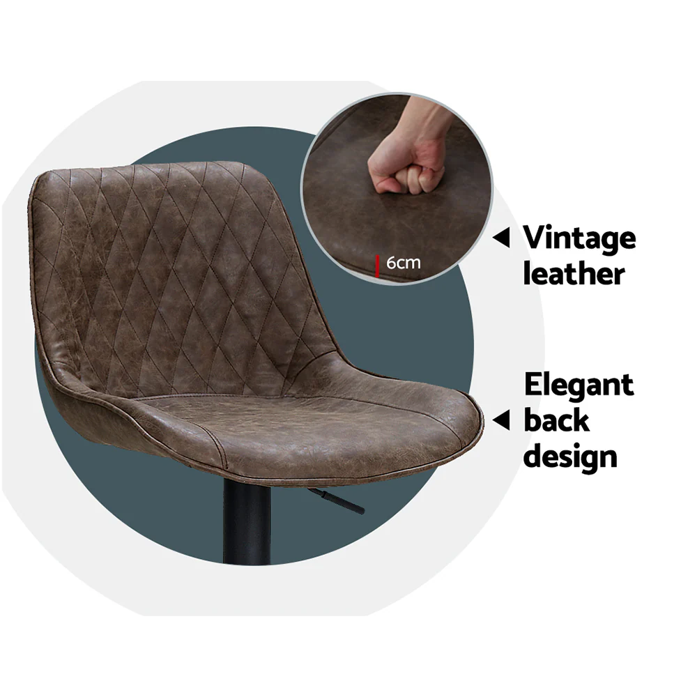 Set of 2 Barcelona Bar Stools Kitchen Stool Chairs Metal Barstool Dining Chair - Brown - Nurns