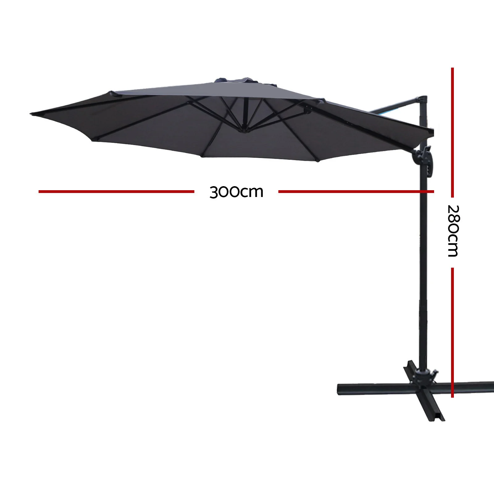 Instahut 3m Outdoor Umbrella Cantilever 360 Degree Tilt Beach Roma Charcoal - Nurns