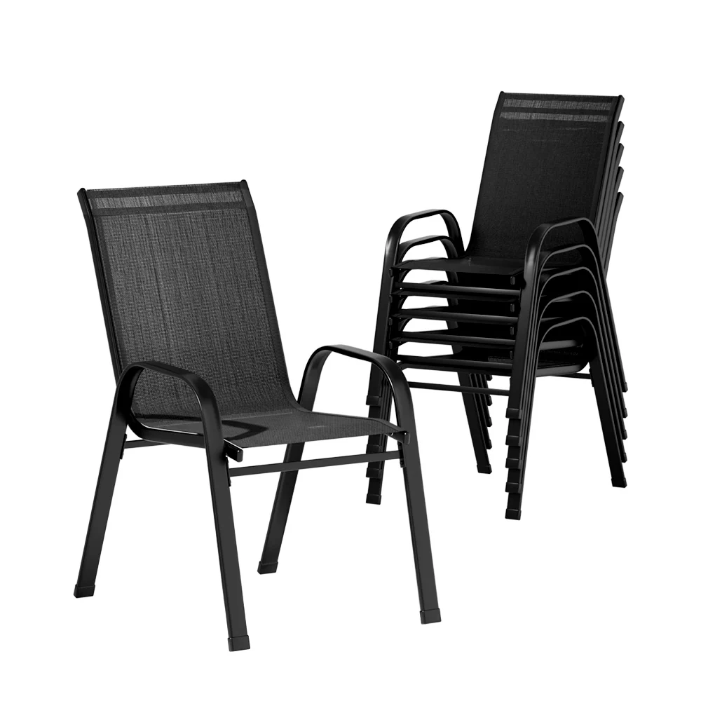 Broseley Set of 6 Outdoor Stackable Chairs Lounge Chair Bistro Set Patio Furniture - Black - Nurns
