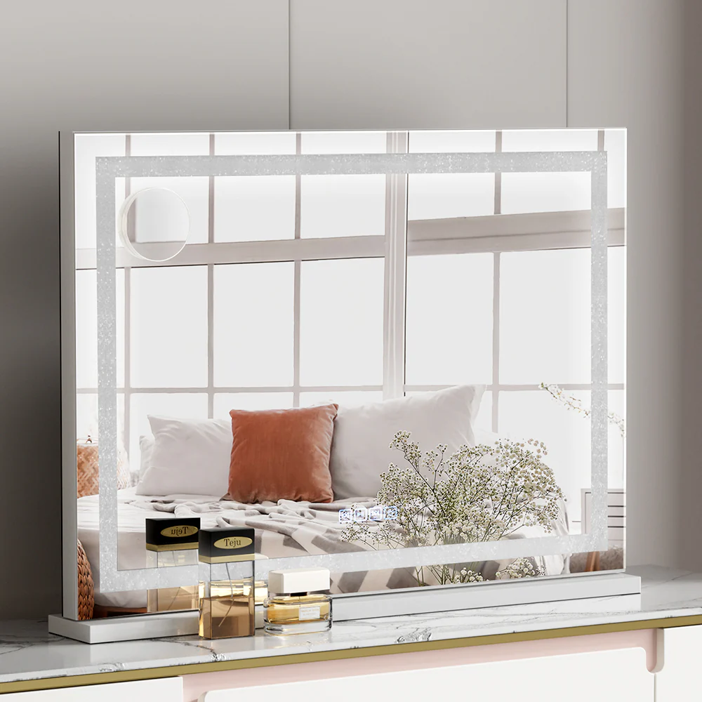Bluetooth Makeup Mirror 80x58cm Crystal Hollywood with Light LED Vanity - Nurns
