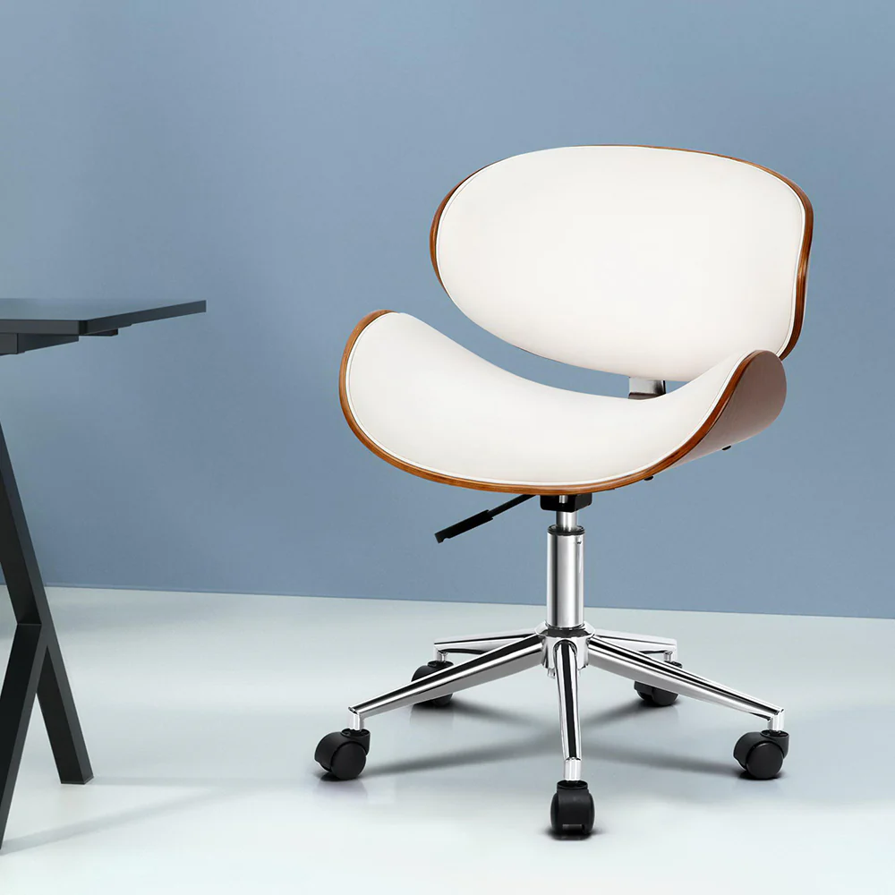 Artiss Wooden Office Chair Leather Seat White - Nurns