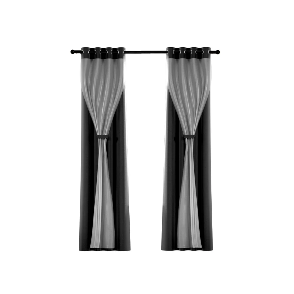 Set of 2 132x213cm Blockout Sheer Curtains Black - Nurns