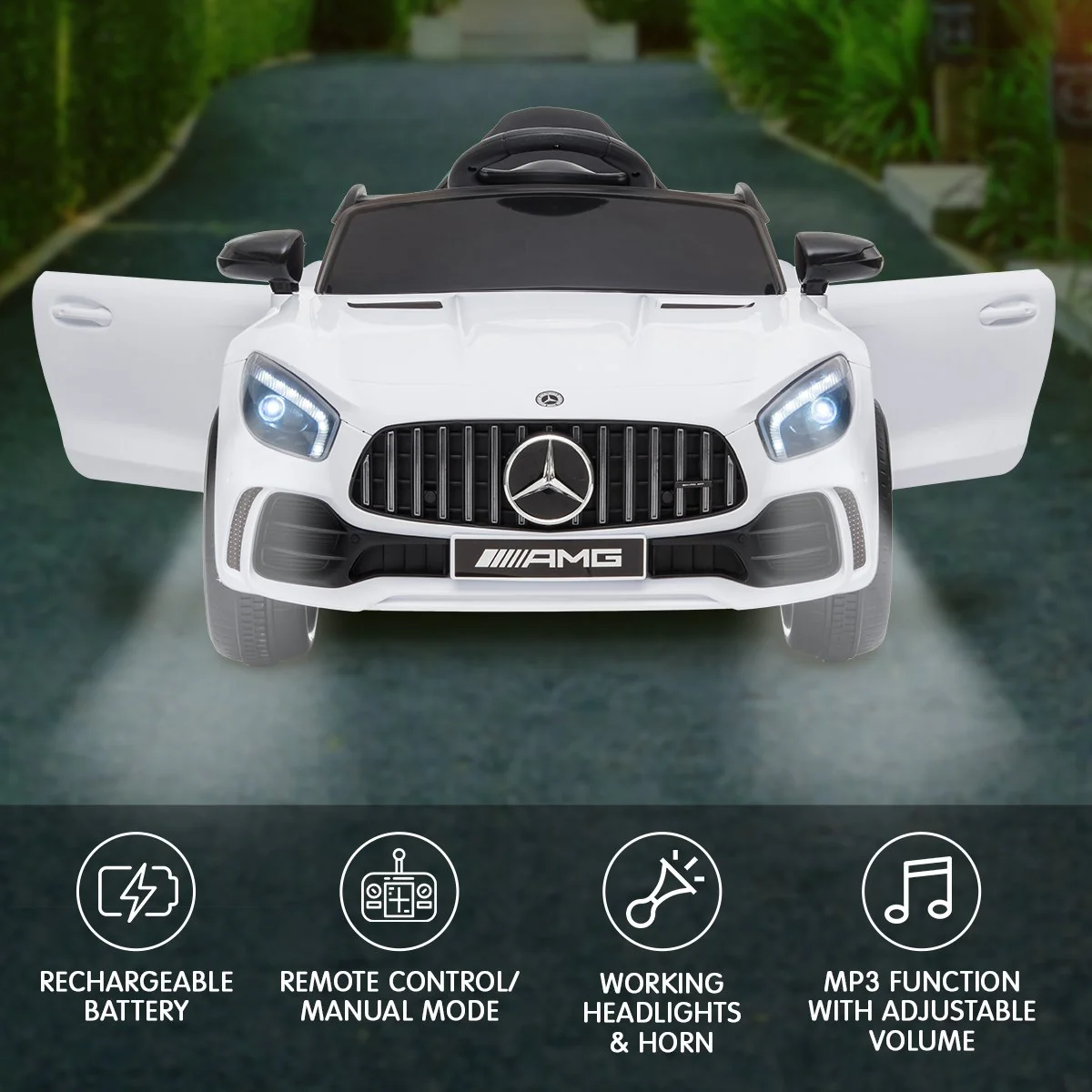 Mercedes Benz Licensed Kids Electric Ride On Car Remote Control - White - Nurns