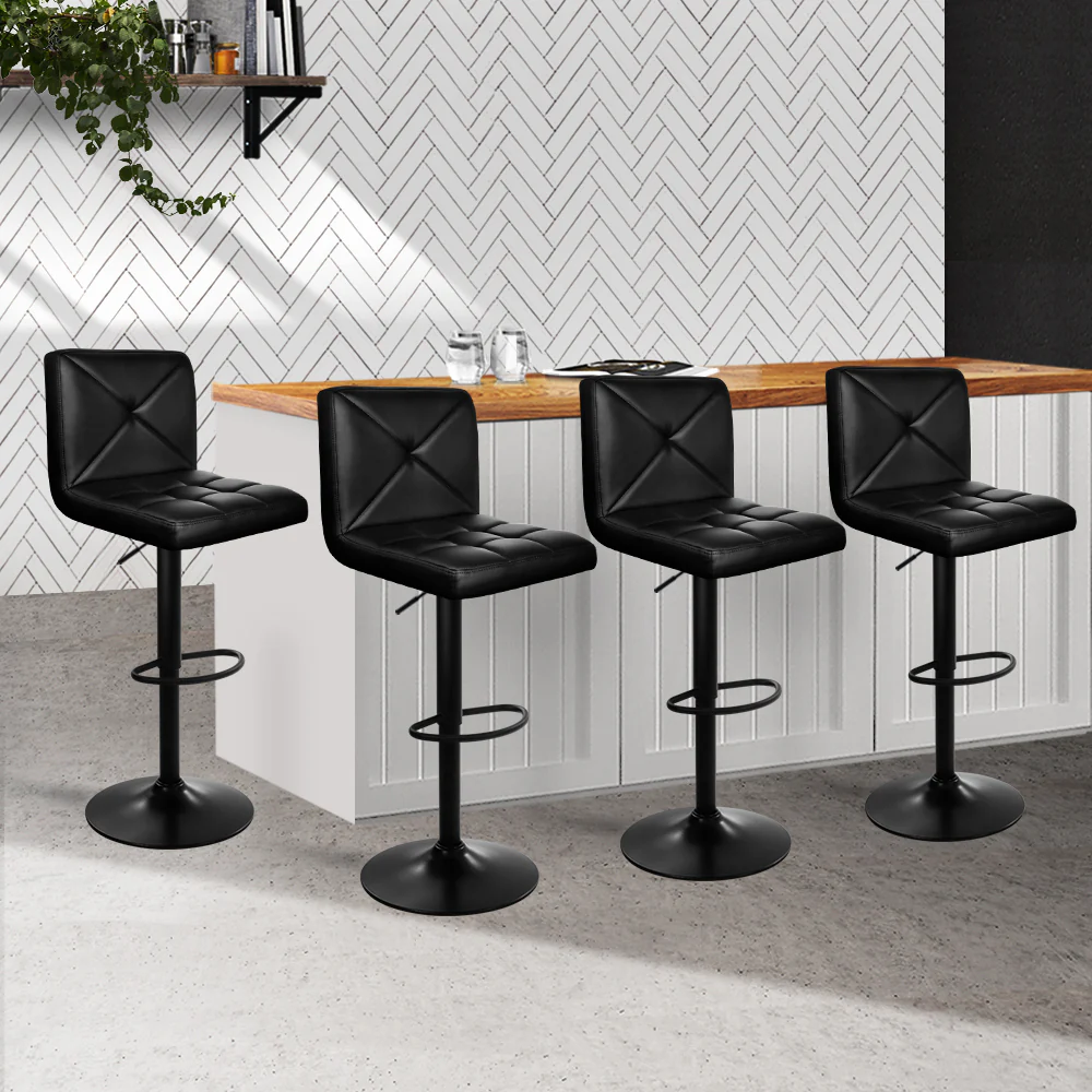 Set of 4 Marousi Bar Stools PU Leather Criss Cross Style - Black - Nurns