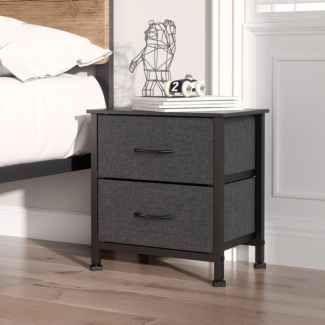 Conwy King Bedroom Suite 5 Piece 1x King Mattress, 1x King Fabric Bed Frame, 2x Dark Grey Bedside Tables and 1x Dark Grey Tallboy - Nurns